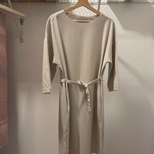 OAK + FORT Loose Fit Dress with Waist Strap - Cream - Size XS